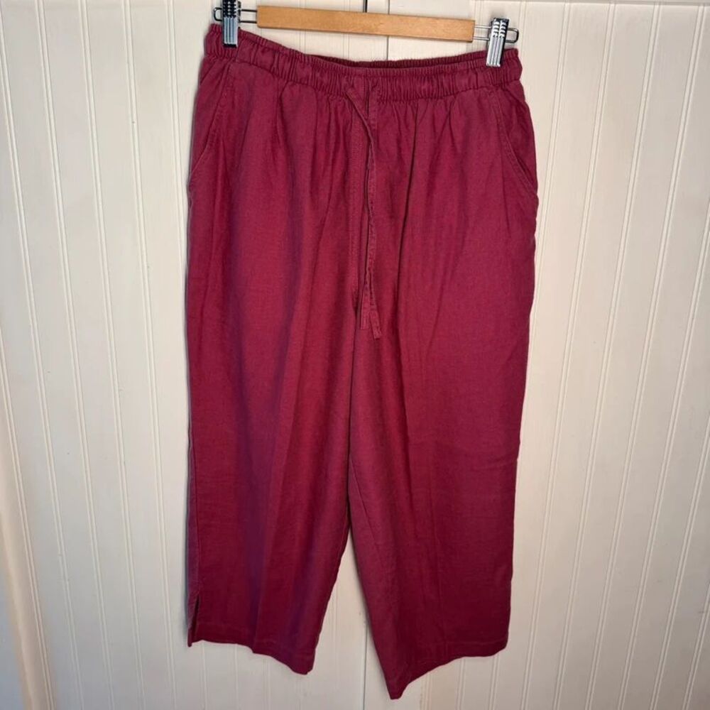 Comfy Linen Cotton Womens M elastic waist pink capri boho cottage beach Erika